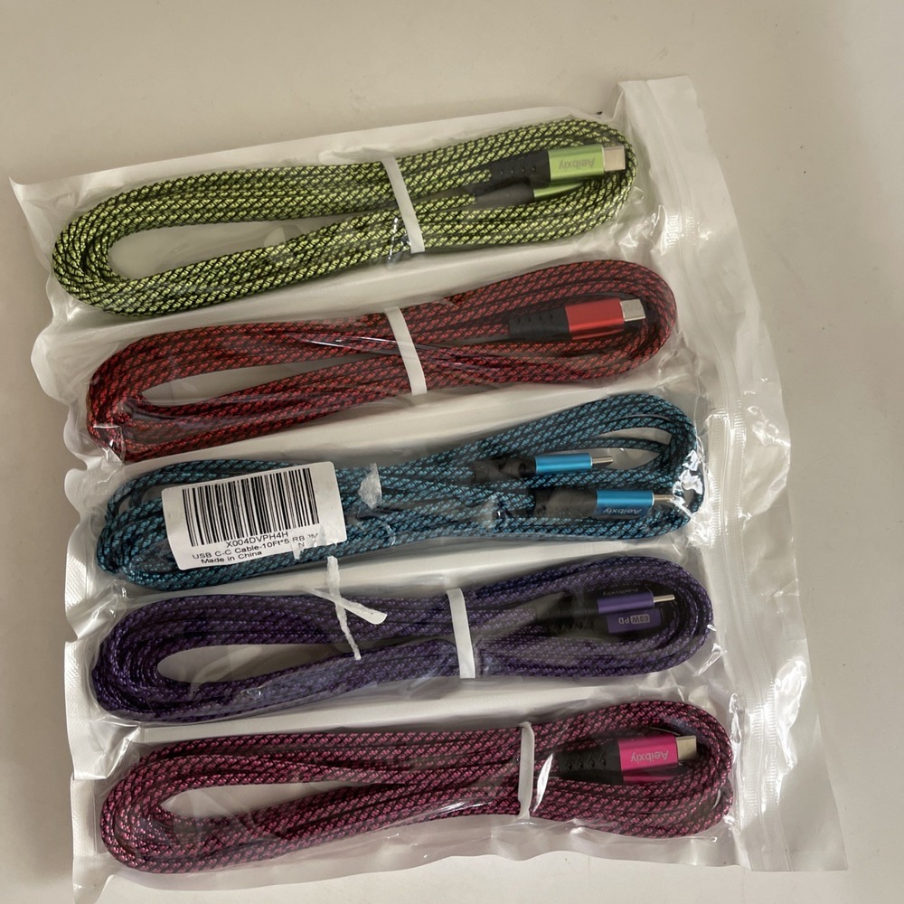 Aeibxiy USB C to C Cable, Nylon Braided‎ C 10Ft, 5Pack-Multicolored - Picture 2 of 7